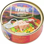 Тунец желтоперый в т/с с овощами «По-гавайски» ТУ 240гр жб №3 ключ 1*18 Владкон